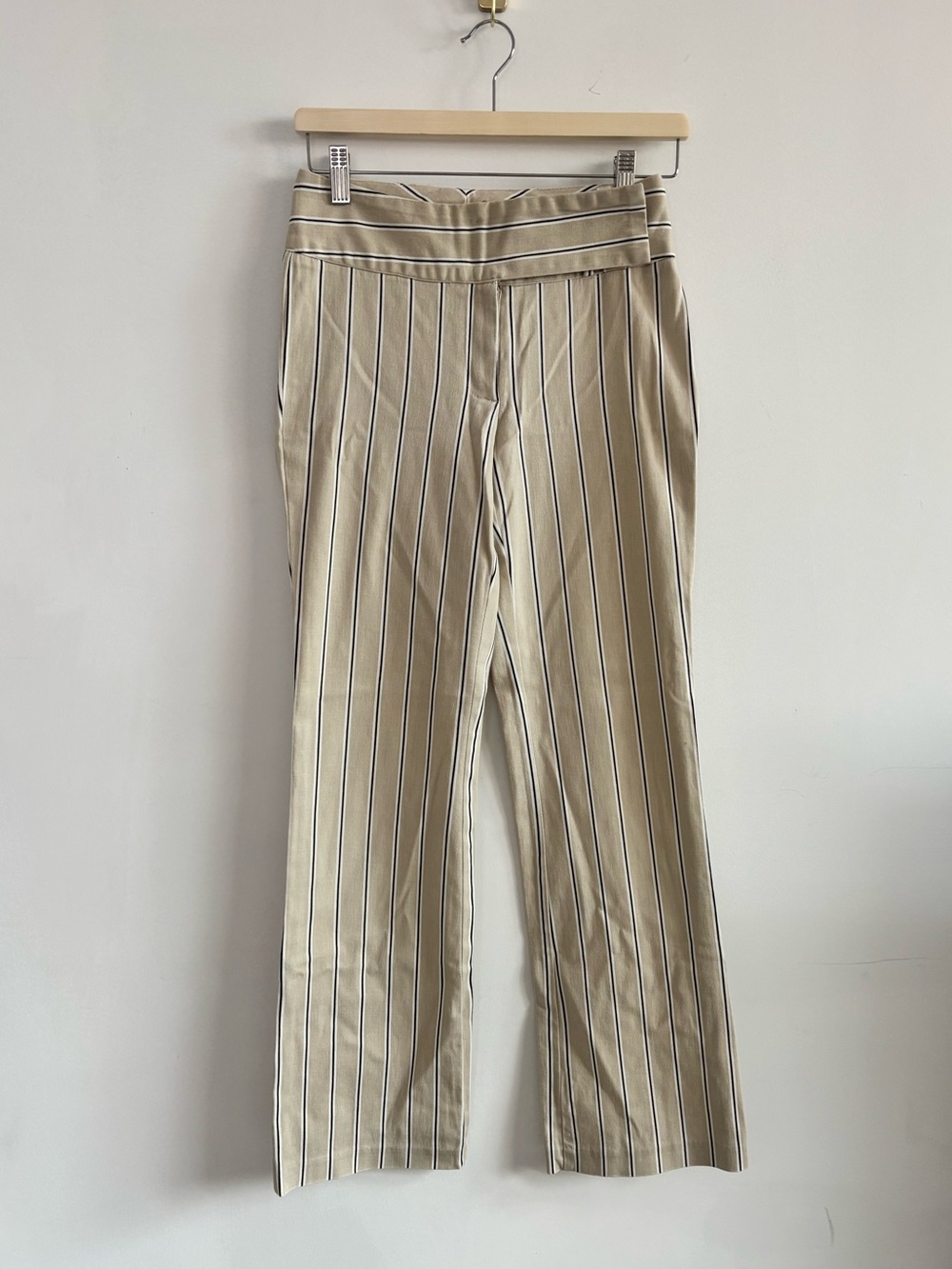 Y2K Womenโs Pinstripe Tailored Trousers- Neutral- Cream, White & Black- Size 0